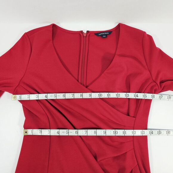 Lands' End Red Faux Wrap Sheath Stretch Dress Women’s Size 6 - Picture 7 of 9
